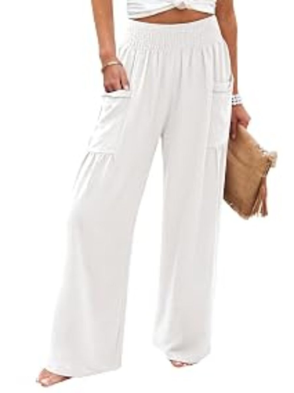 "White" NWT Womens Palazzo Pants Wide Leg High Waisted LINED Pants Size XXL